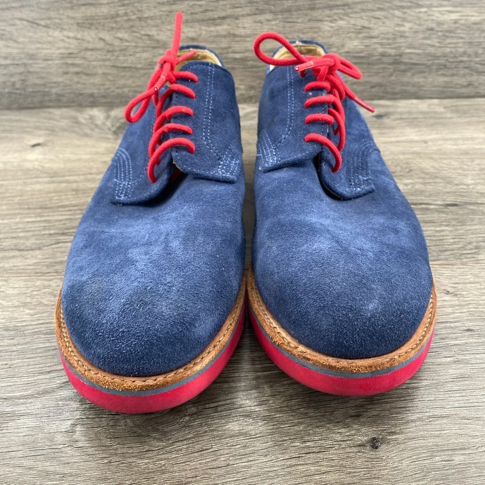 Walk-Over Suede Derby Shoes Mens 10.5 Navy Blue Red Brick Sole Made in USA